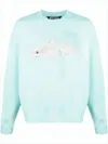 Palm Angels Relaxed Fit Long-sleeve Sweatshirt With Textured Shark Graphic In White