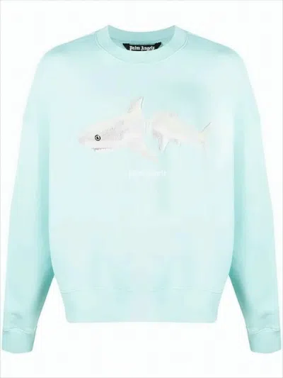 PALM ANGELS RELAXED FIT LONG-SLEEVE SWEATSHIRT WITH TEXTURED SHARK GRAPHIC