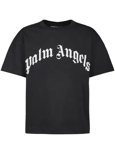 Palm Angels Curved Logo Reg T-shirt In Black