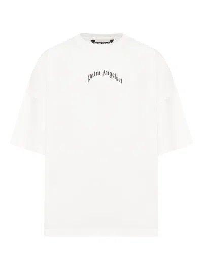 PALM ANGELS RELAXED-FIT WHITE T-SHIRT WITH LOGO PRINT