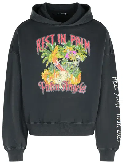 PALM ANGELS PALM ANGELS 'REST IN PALM' BLACK COTTON SWEATSHIRT
