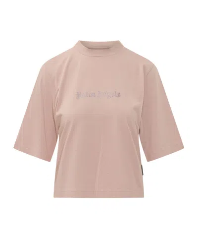 Palm Angels Rhinestone Boxy T-shirt In Neutral
