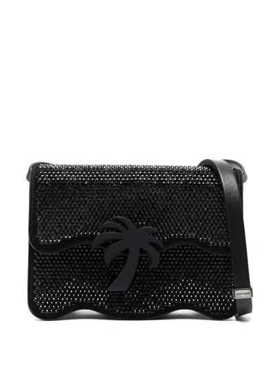 Palm Angels Woman Embellished Leather Micro Palm Beach Crossbody Bag In Black
