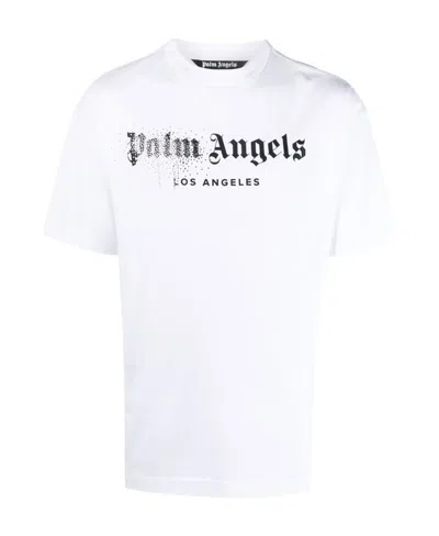 Palm Angels Rhinestone Sprayed Logo-print T-shirt In White