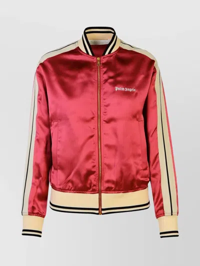 Palm Angels Ribbed Bomber Jacket Side Pockets In Red