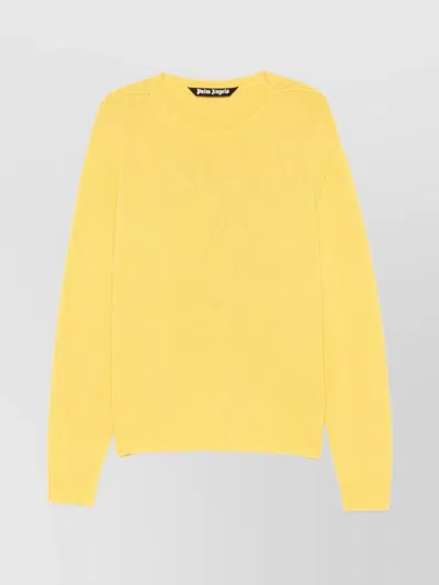 Palm Angels Ribbed Crewneck Sweater With Long Sleeves In Gelb