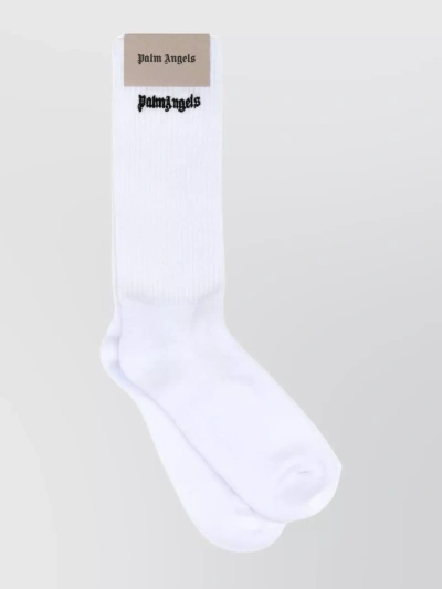 Palm Angels Logo-embroidered Ribbed Socks In White