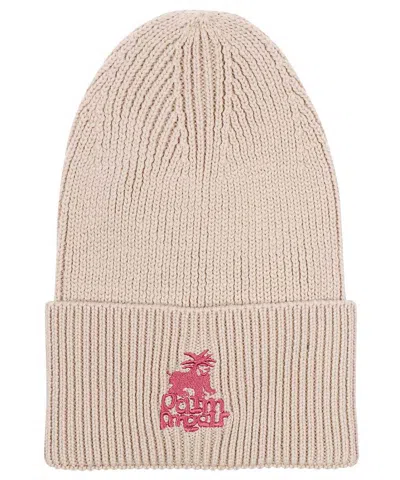 Palm Angels Ribbed Knit Beanie In Beige