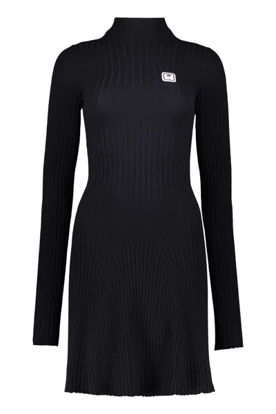 Palm Angels Ribbed Knit Dress In Blue