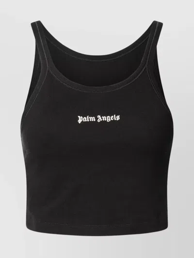 Palm Angels Ribbed Scoop Neck Sleeveless Crop Top In Black