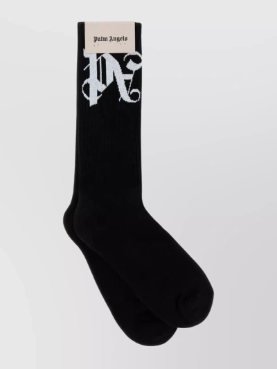 Palm Angels Pa Monogram Socks In Black_white