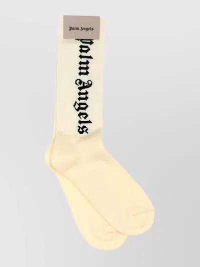 Palm Angels Ribbed Stretch Cotton Blend Socks In Yellow