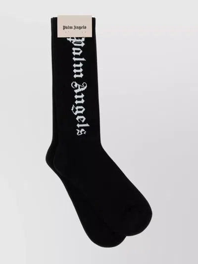 Palm Angels Ribbed Stretch Cotton Blend Socks In Black