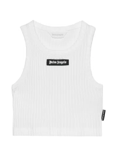 Palm Angels Kids' Ribbed Tank Top In White