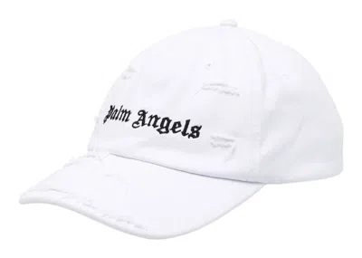 Pre-owned Palm Angels Ripped Logo Cap In White/black