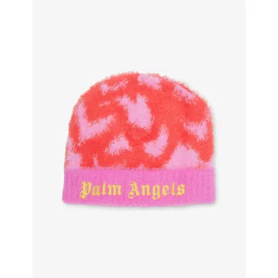 Palm Angels Kids' Rose Pink - Ocher Yellow Logo-embroidered Patterned Beanie 1-2 Year