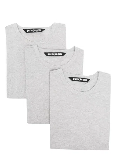 Palm Angels Round-neck Short-sleeve T-shirt (pack Of Three) In Grey
