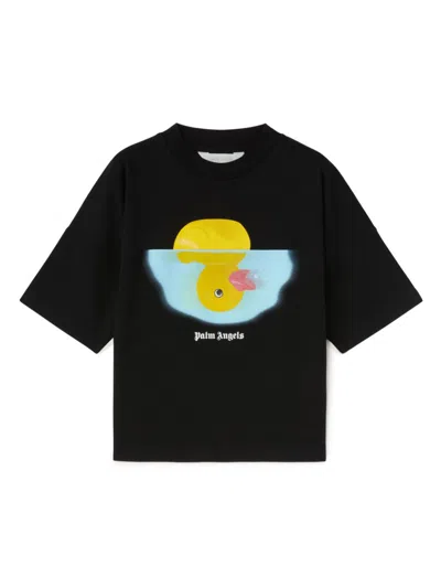 Palm Angels Kids' Rubber Duck Cotton T-shirt In Black
