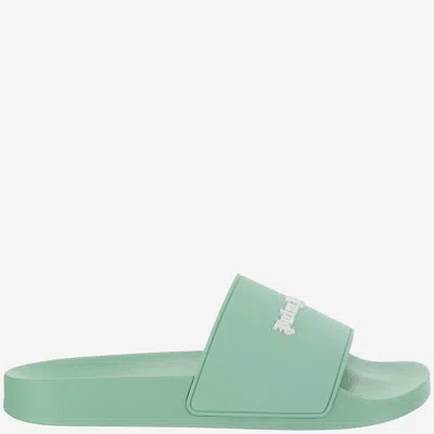 Palm Angels Rubber Sliders With Logo In Light Green