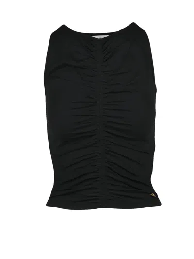 Palm Angels Ruched Black Cotton-elastane Tank Top With Metallic Detail