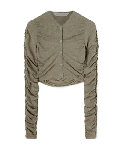 PALM ANGELS RUCHED LUREX CROPPED CARDIGAN