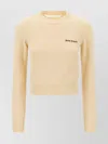 Palm Angels Cream White Crewneck Sweater With Embroidered Logo