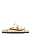 Palm Angels Logo-print Leather Slides In Gold