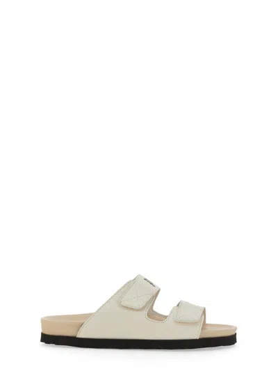 Palm Angels Logo-print Leather Flat Sandals In Cream