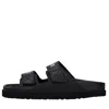 Palm Angels Slides With Logo And Touch Strap In Black Leather Woman In Nero Scuri