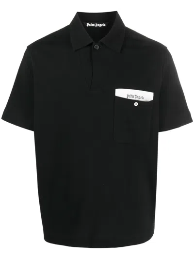 Palm Angels Organic Cotton Polo Shirt In Black