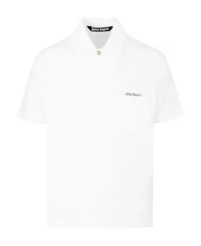 Palm Angels Sartorial Tape Logo Detailed Polo Shirt In White