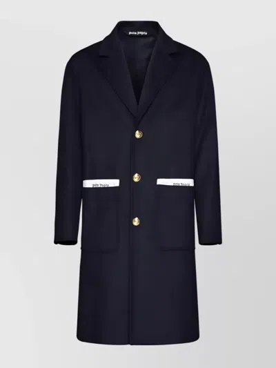 Palm Angels Sartorial Tape Wool Blend Button-up Coat In Blue