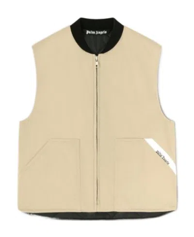 Palm Angels Sartorial Tape Zip-up Vest In Beige_off_white