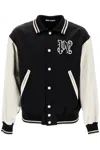Palm Angels Satin Varsity Jacket For In Black Light Beige (black)