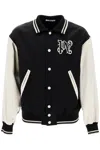 Palm Angels Blackwhite Logo Varsity Bomber Jacket In Black