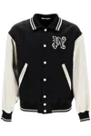 Palm Angels Blackwhite Logo Varsity Bomber Jacket In Black