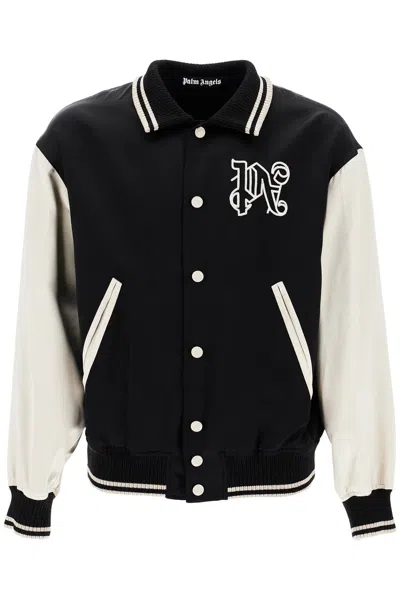 Palm Angels Satin Varsity Jacket For Men In Black