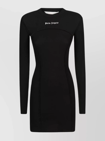PALM ANGELS SCULPTED CREWNECK DRESS WITH RUCHED SLEEVES