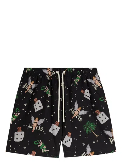 Palm Angels Pin-up Swim Shorts In Black-mu