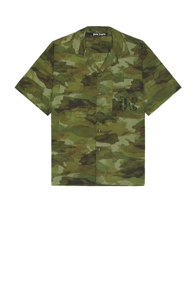 Palm Angels Seasonal Camp Short Sleeve Shirt In Military