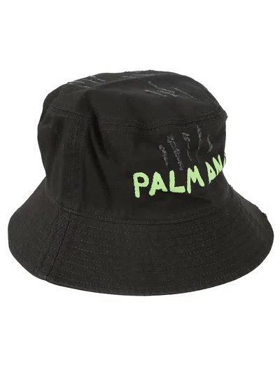 Palm Angels Seasonal Logo Bucket Hat In Black/green