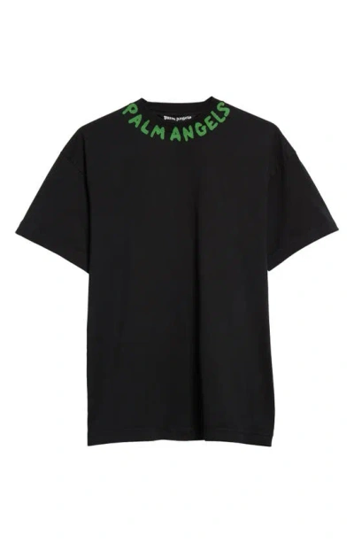 Palm Angels Seasonal Logo-print Cotton T-shirt In Black,green Fluo