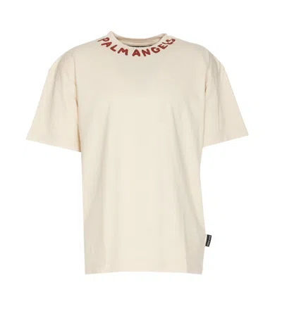 Palm Angels Seasonal Logo T-shirt In Off-white/red