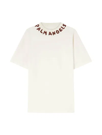 Palm Angels Seasonal Logo Tee In Off White Red