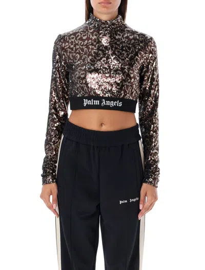 PALM ANGELS SEQUIN ANIMAL PRINT HIGH NECK TOP