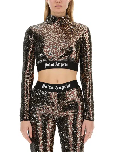 Palm Angels Sequined Top In Animal Print
