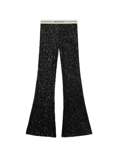 Palm Angels Sequin-embellished Logo-waistband Trousers In Black