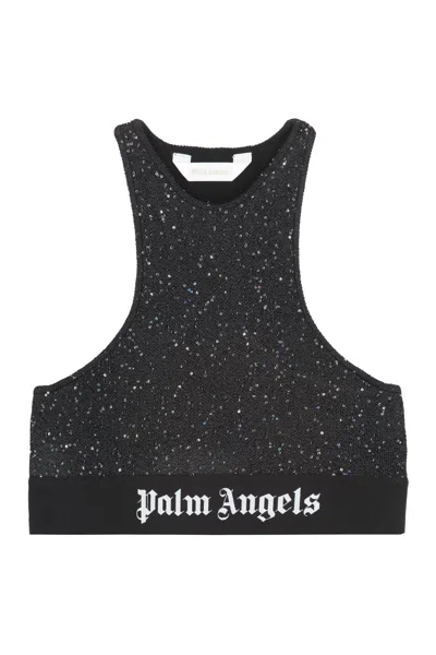 Palm Angels Sequin-embellished Tank Top In Black