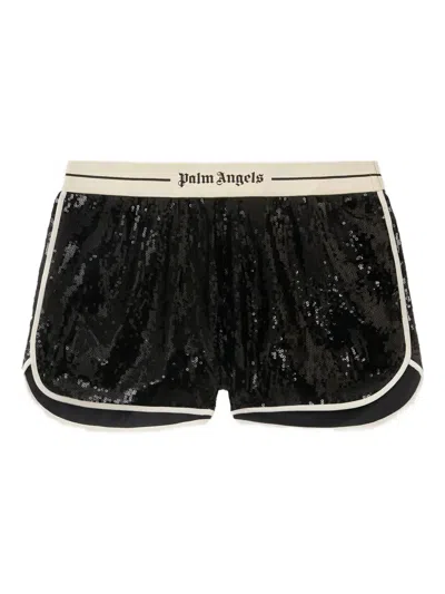 Palm Angels Sequinned Logo-waistband Shorts In Black