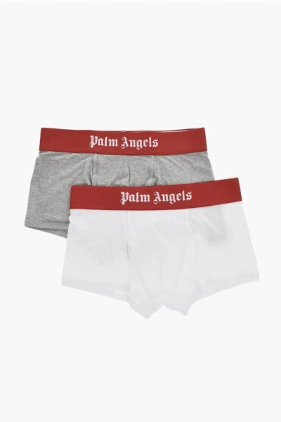 Palm Angels Set Of 2 Solid-color Boxer Briefs With Branded Waistband In Multi